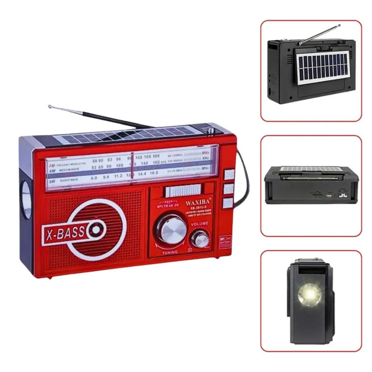 MOVI - RADIO AM-FM RECARGABLE Y A PILAS CON PANEL SOLAR Y LINTERNA
