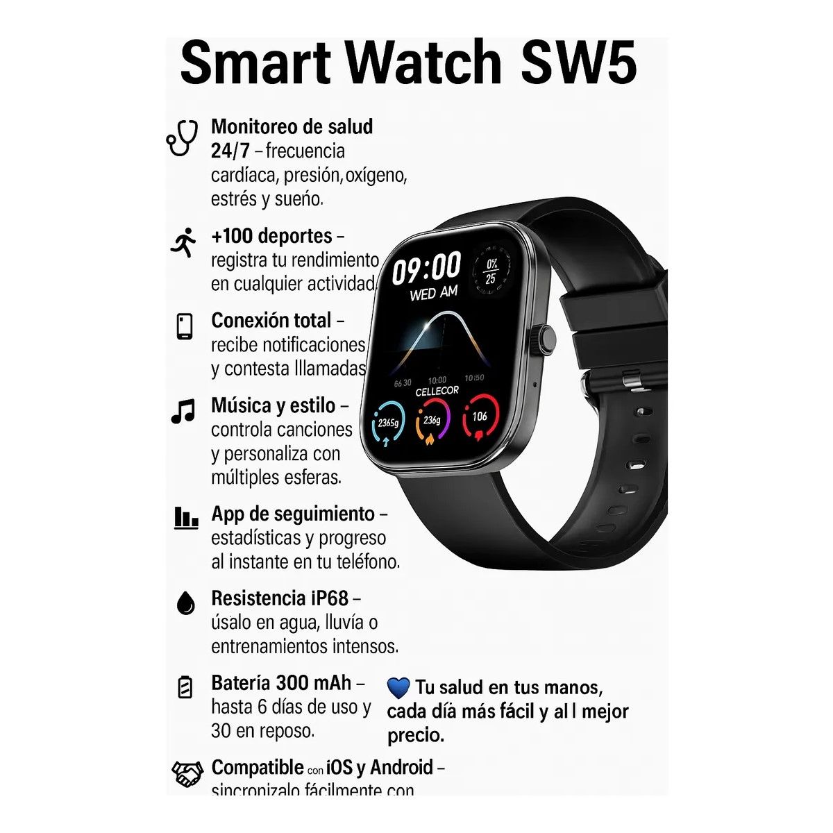 GENERICO - Smartwatch Ip68 Reloj Inteligente 300mah Mujer  Hombre