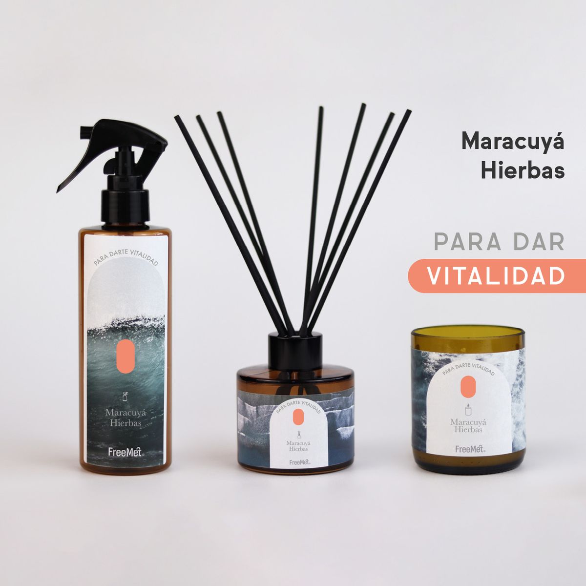 FREEMET - Pack Emociones del Mar Aromatizador + Vela + Difusor