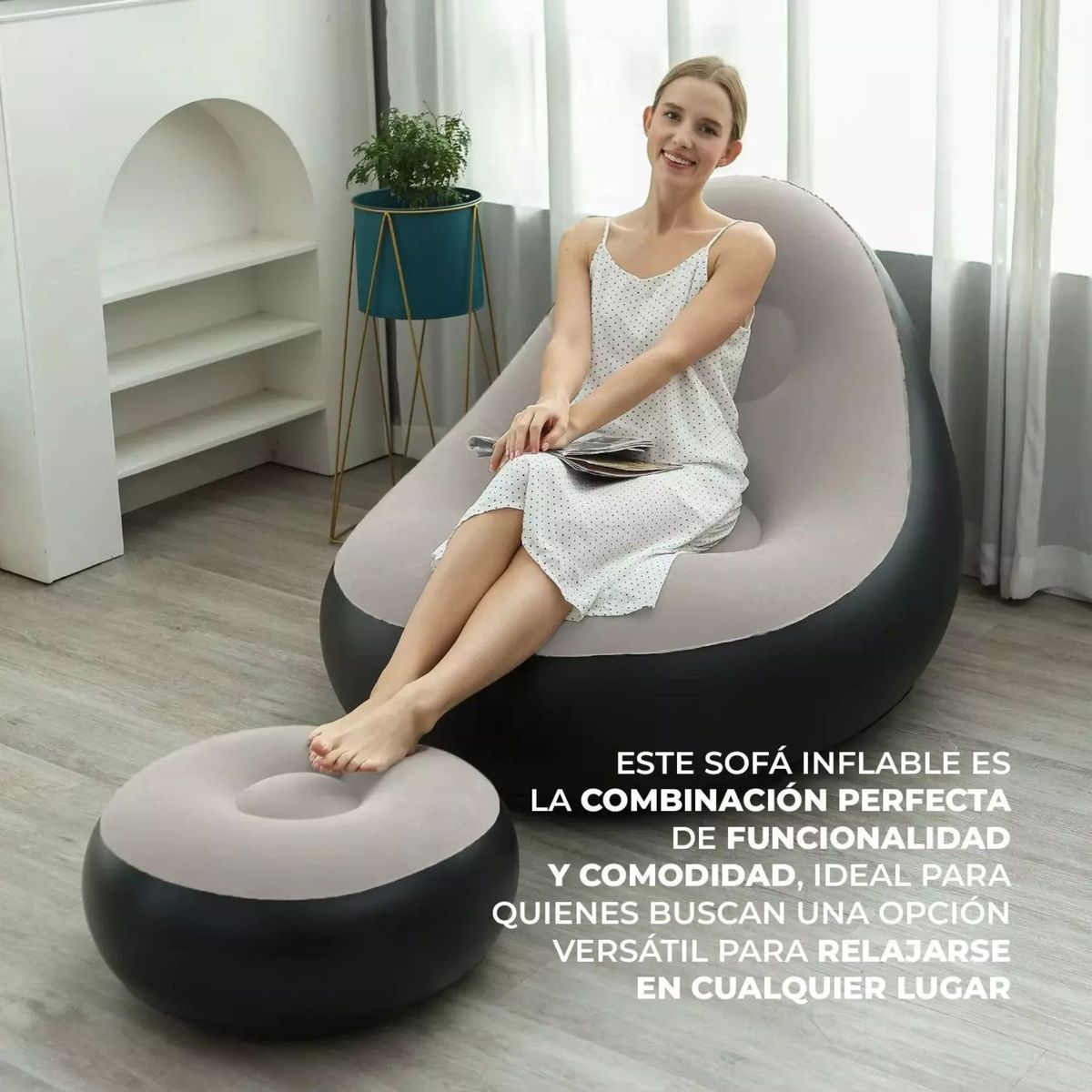 MOVI - SOFA SILLON INFLABLE CON POSA PIES Y RESPALDO ERGONOMICO
