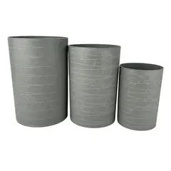AUCKLAND OUTDOOR - Macetero Texturizado Cilíndrico Gris Pack 3 Unidades