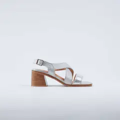 BURANO - Sandalia Taco Medio Leblon Plata Blanco