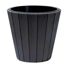 AUCKLAND OUTDOOR - Macetero Cónico Textura Madera Gris Exterior Interior