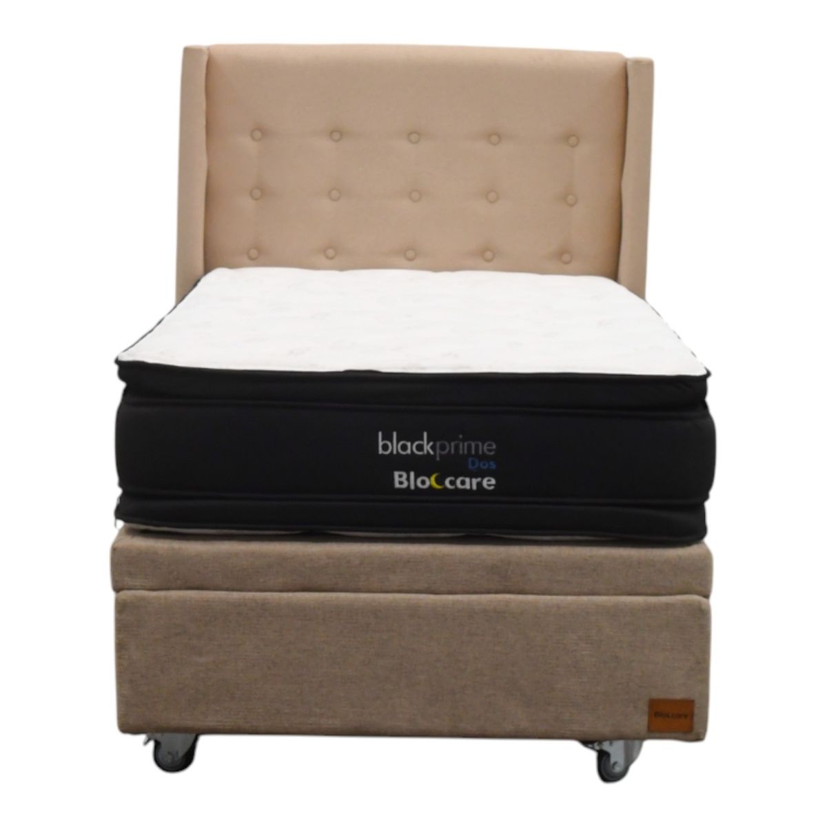 BLOCCARE - Cama Baul 1.5 Plaza L200cm con Respaldo + Colchon Black Prime Modelo Dos / Con Rueda Deluxe (Beige)