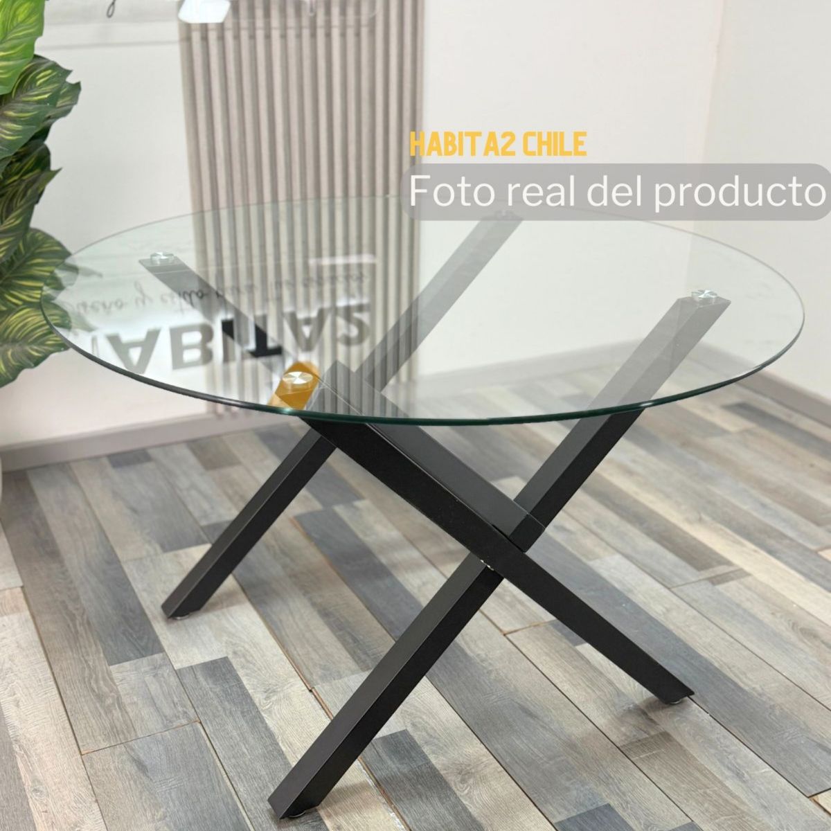 Mesa de Vidrio Redonda X Black 110 cm, marca HABITA2 CHILE - Foto 2