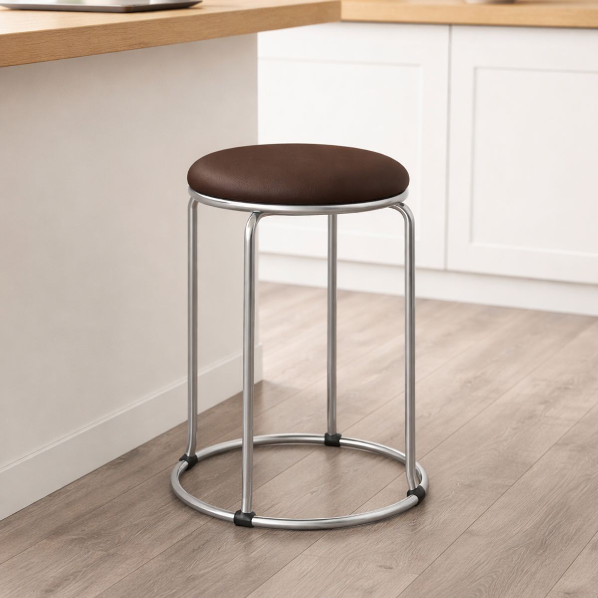 GENERICO - Piso Taburete Circular con Asiento Acolchado y Estructura Cromada