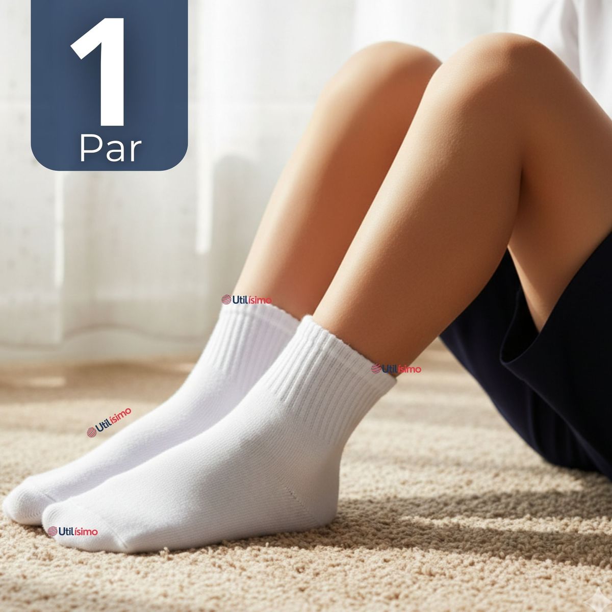 UTILISIMO - Calcetín Tobillera Corto Algodón Color Blanco Niña y Niño