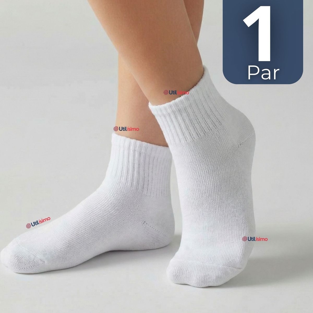 UTILISIMO - Calcetín Tobillera Corto Algodón Color Blanco Niña y Niño
