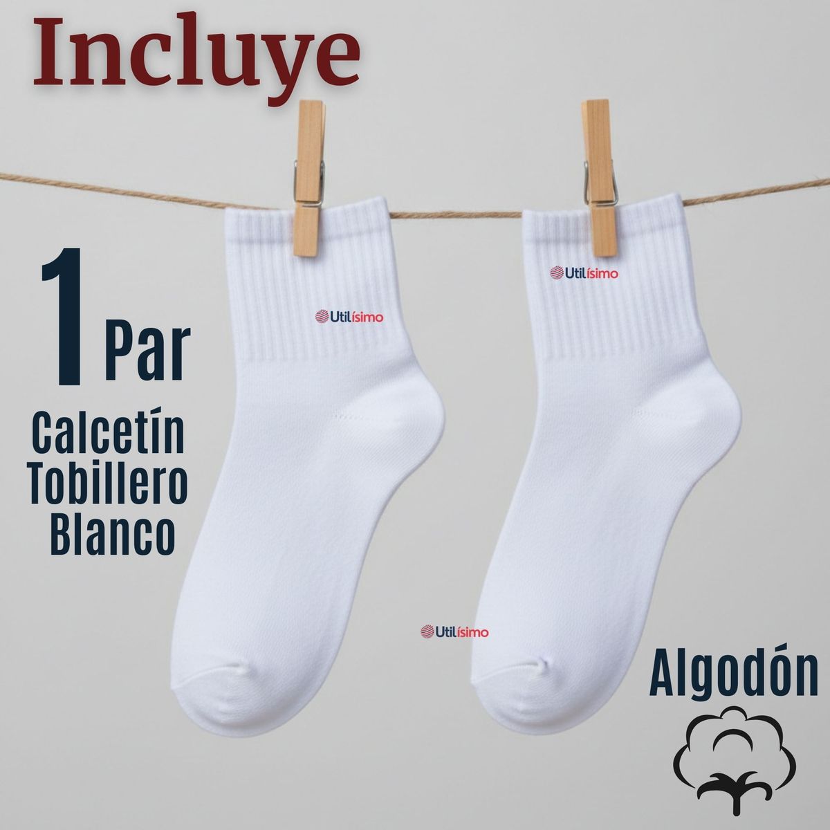 UTILISIMO - Calcetín Tobillera Corto Algodón Color Blanco Niña y Niño