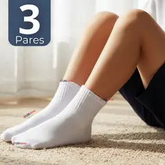 UTILISIMO - Pack 3 Pares Calcetines Tobilleras Cortos Algodón Color Blanco Niña y Niño