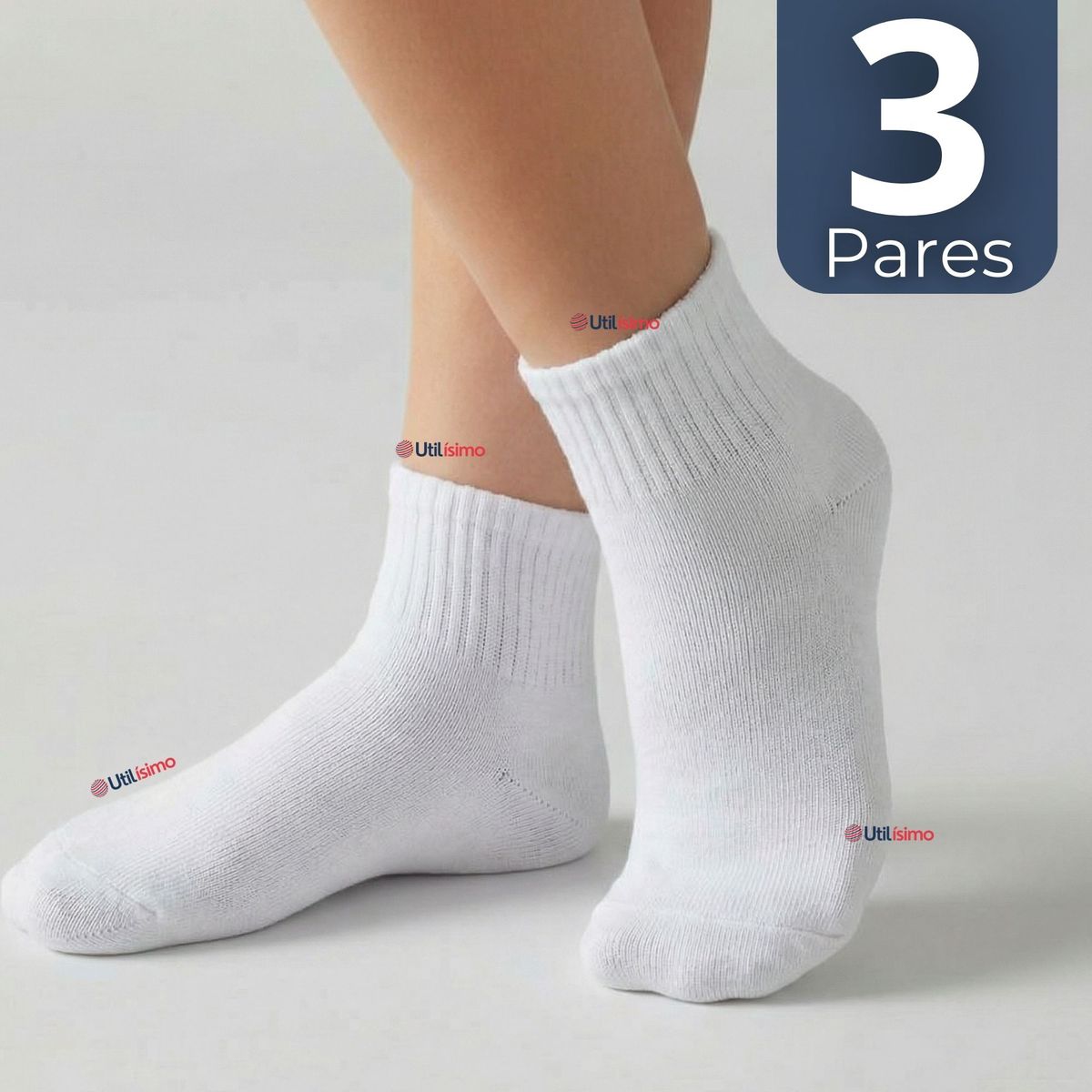 UTILISIMO - Pack 3 Pares Calcetines Tobilleras Cortos Algodón Color Blanco Niña y Niño