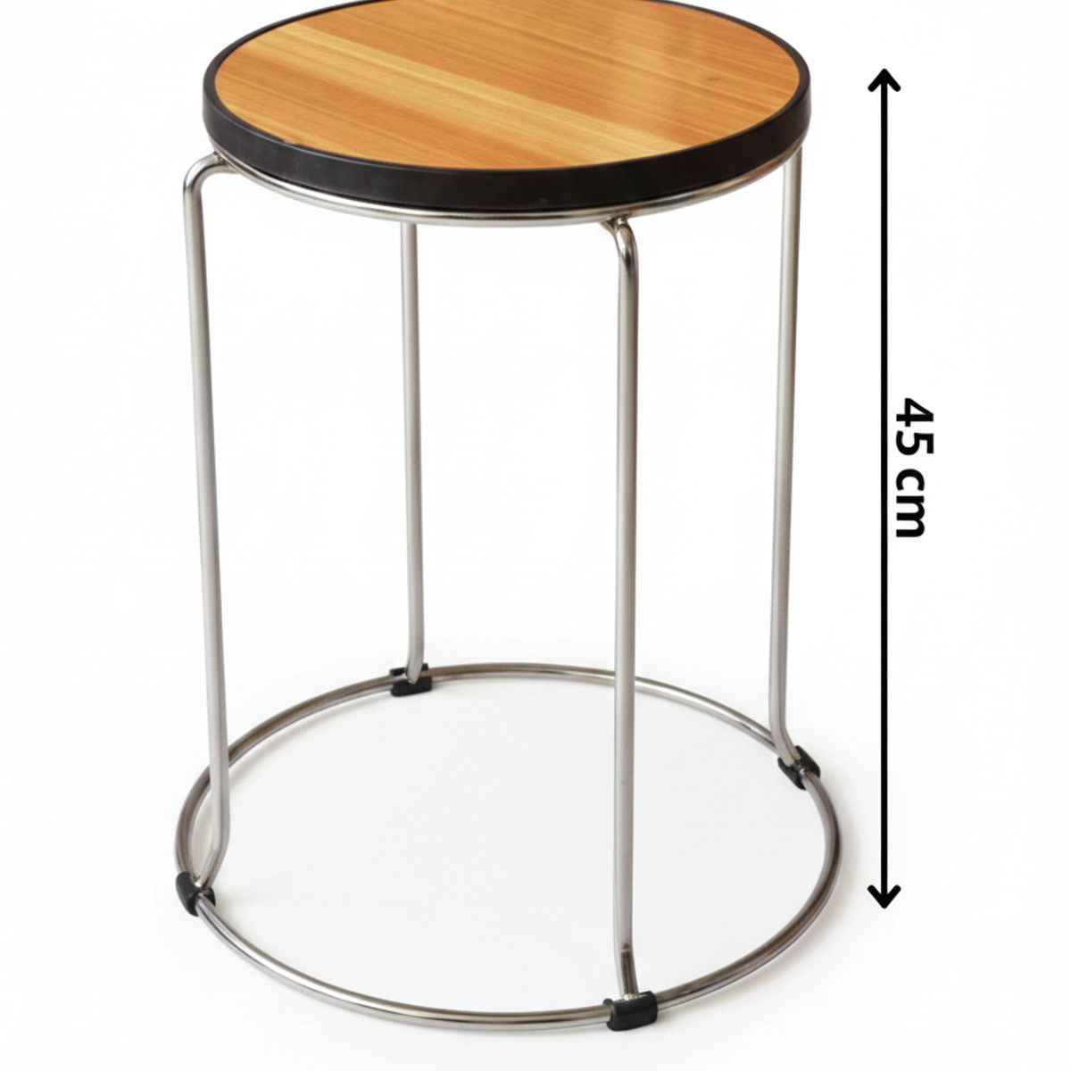 GENERICO - Piso Taburete Circular con Asiento de Madera y Estructura Cromada