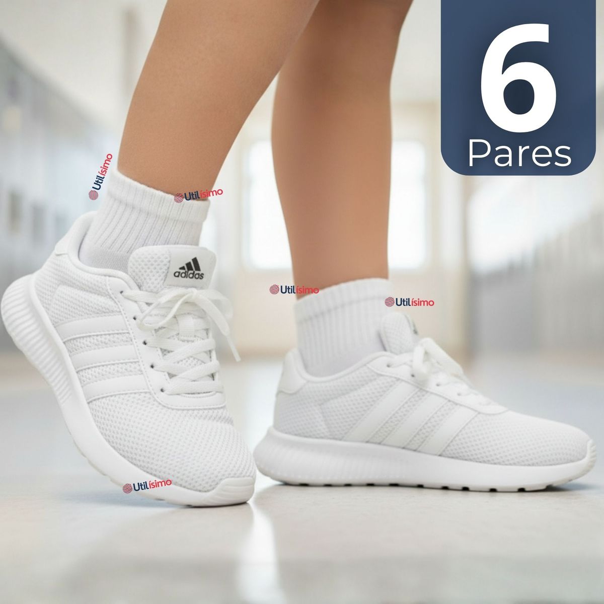 UTILISIMO - Pack 6 Pares Calcetines Tobilleras Cortos Algodón Color Blanco Niña y Niño