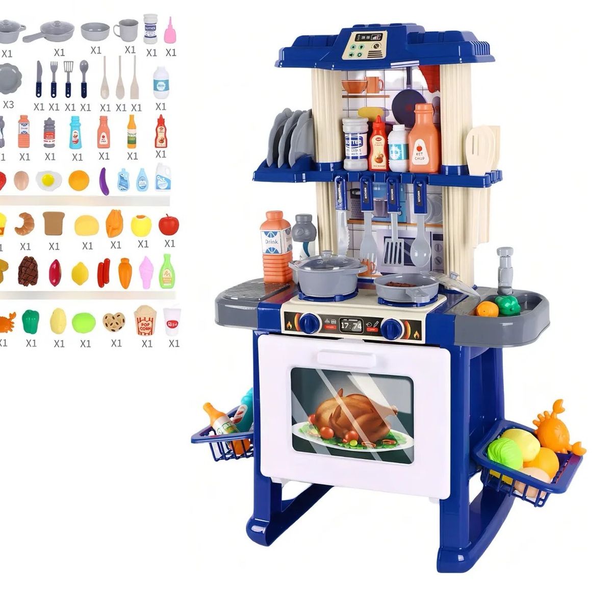 GENERICO - Cocina De Juguete Mini Chef Azul 69 Piezas Con Luz Y Sonido