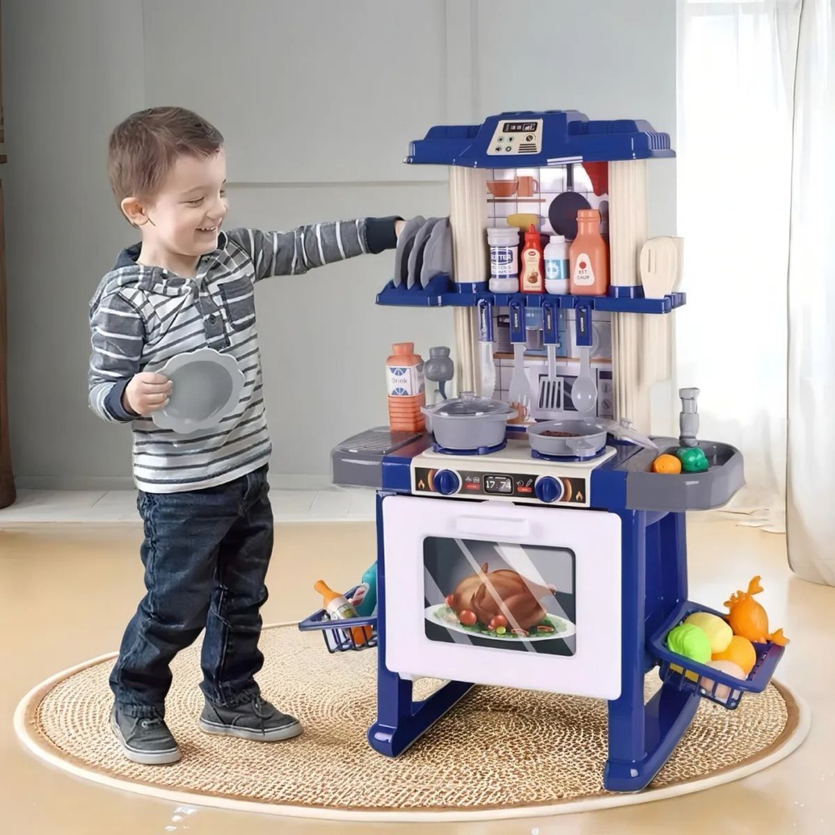 GENERICO - Cocina De Juguete Mini Chef Azul 69 Piezas Con Luz Y Sonido
