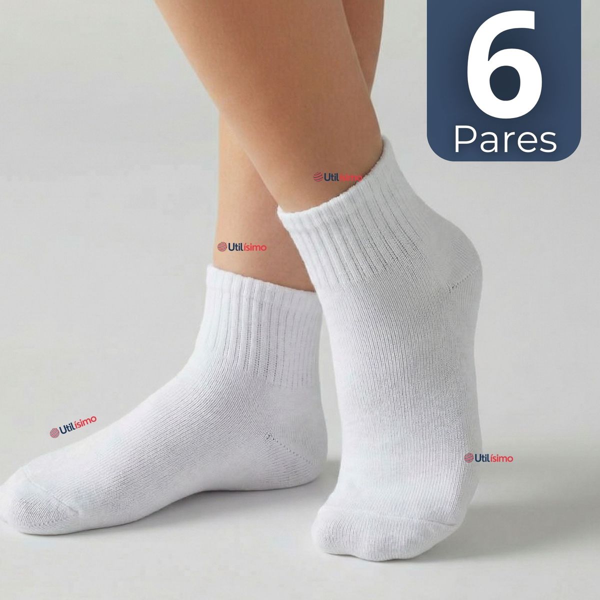UTILISIMO - Pack 6 Pares Calcetines Tobilleras Cortos Algodón Color Blanco Niña y Niño