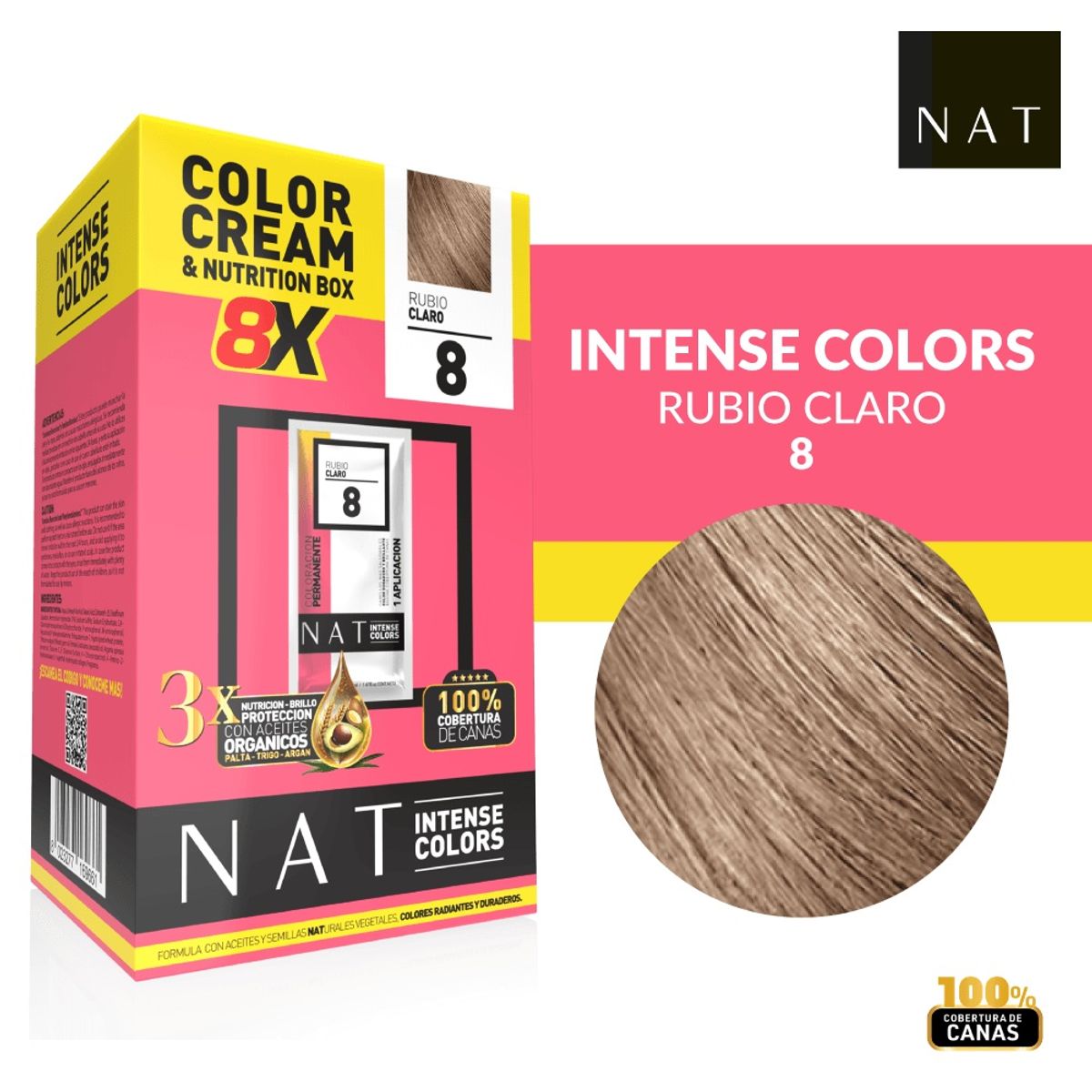 WELLA - TINTE NAT INTENSE COLORS RUBIO CLARO Nro. 8 SACHET 50GR + OXIDANTE 20VOL 60ML