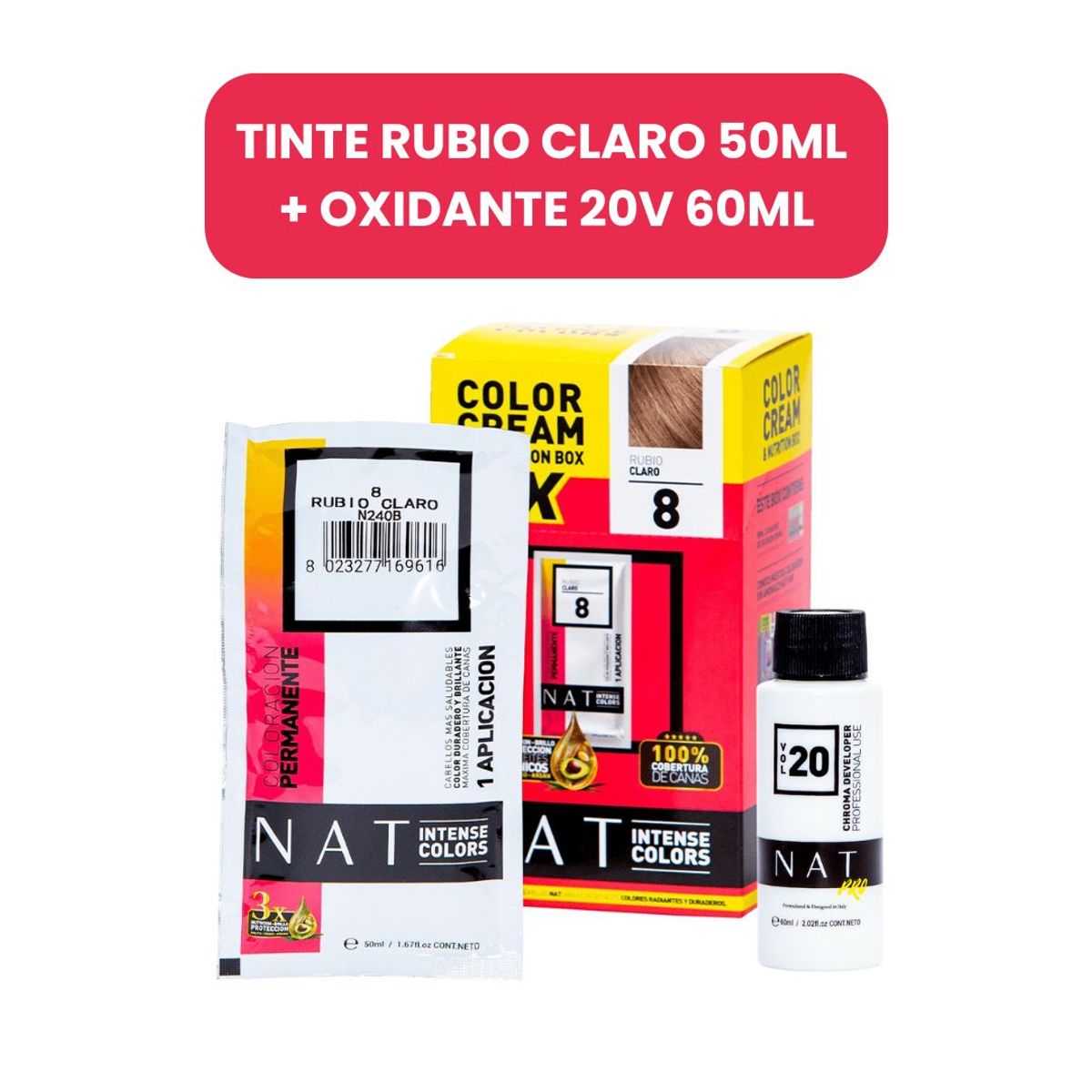 WELLA - TINTE NAT INTENSE COLORS RUBIO CLARO Nro. 8 SACHET 50GR + OXIDANTE 20VOL 60ML