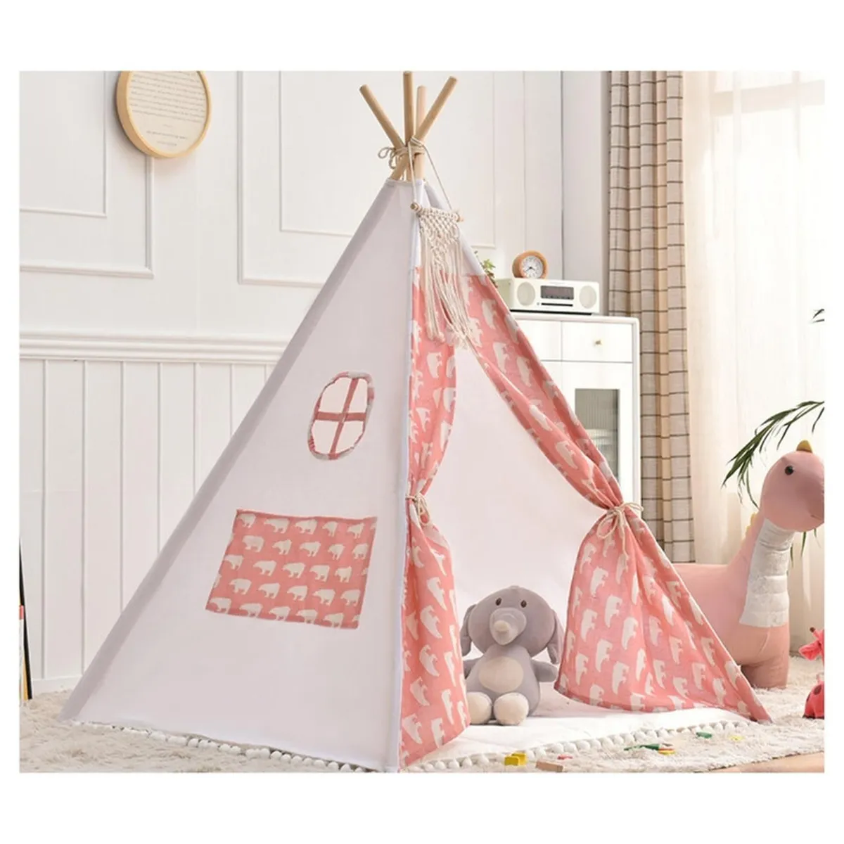 FIGLIO - Carpa Tipi Niños Infantil 160 Cm Oso Rosados Decoración