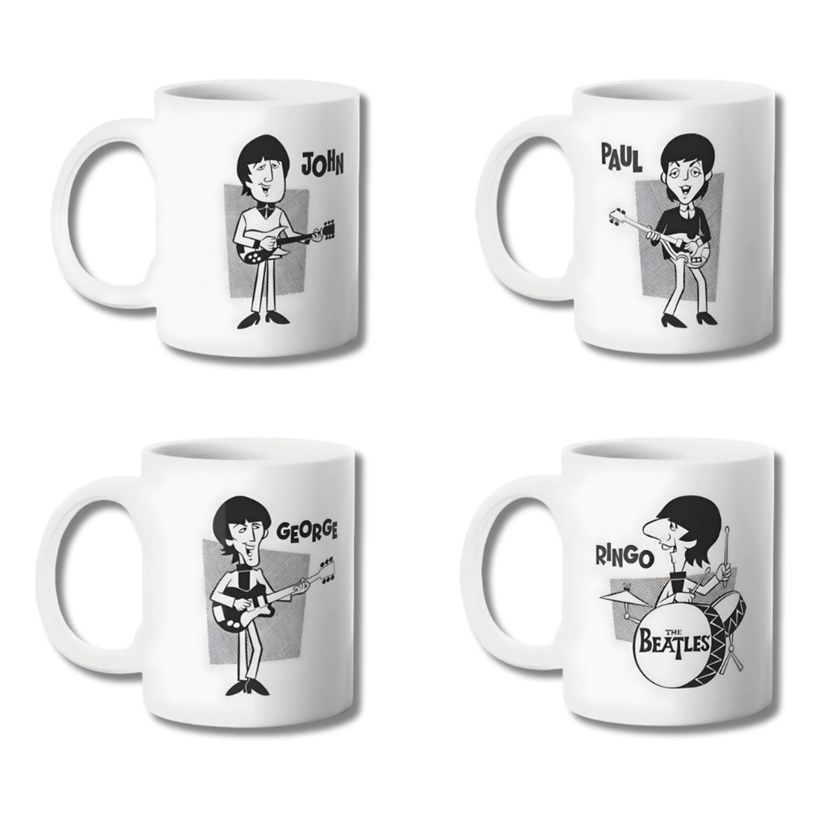 GENERICO - Set 4 Tazones The Beatles Cartoon Taza Sublimada 325ml