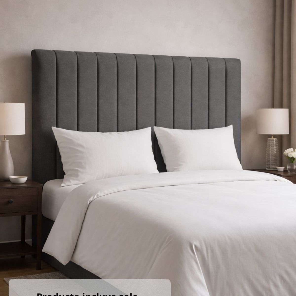 GENERICO - Respaldo de Cama 2 Plazas Lineal Tapizado en Lino Premium Color Gris