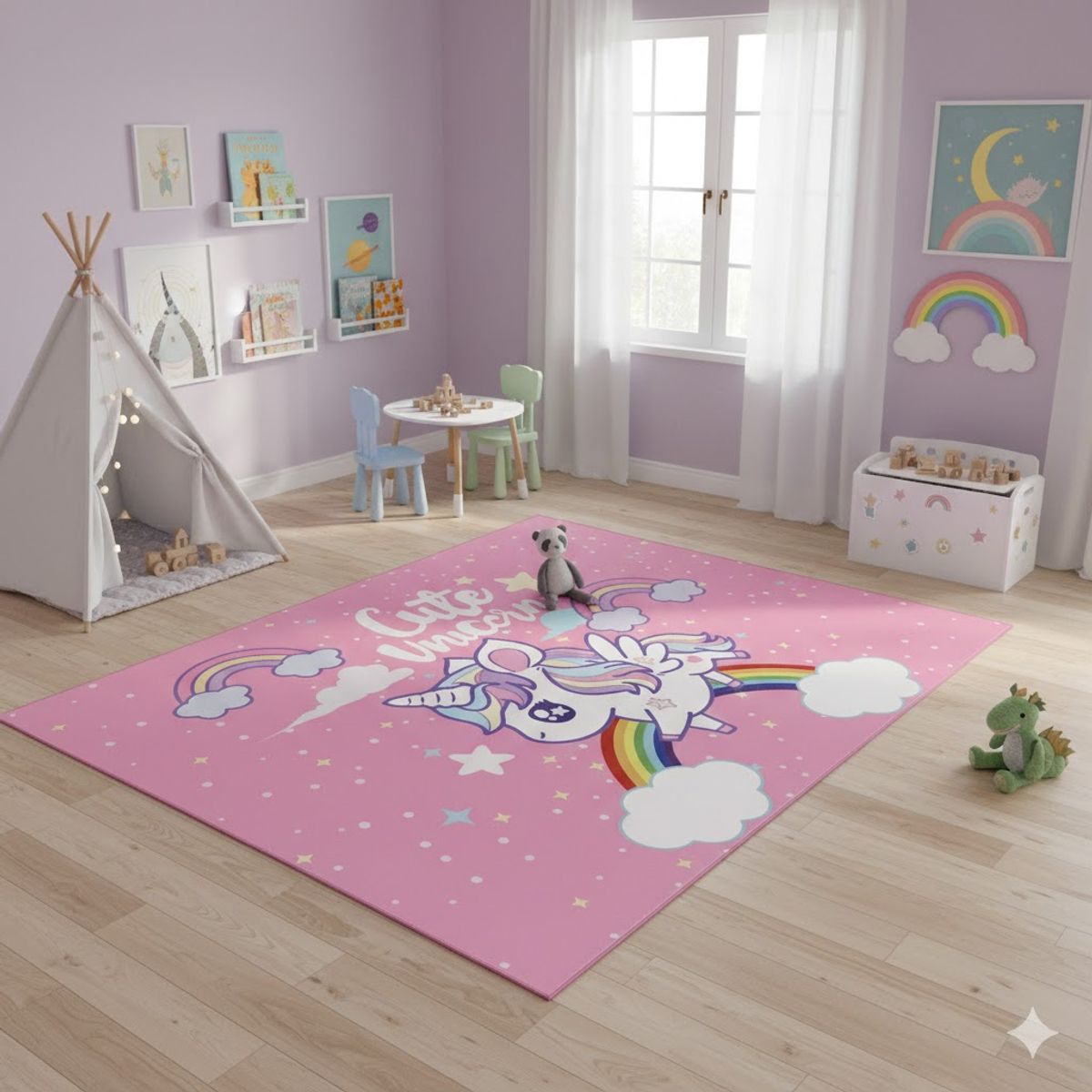 GENERICO - ALFOMBRA DE NIÑA CON DISEÑO CUTE UNICORNIO 120X160 INFANTIL WYM
