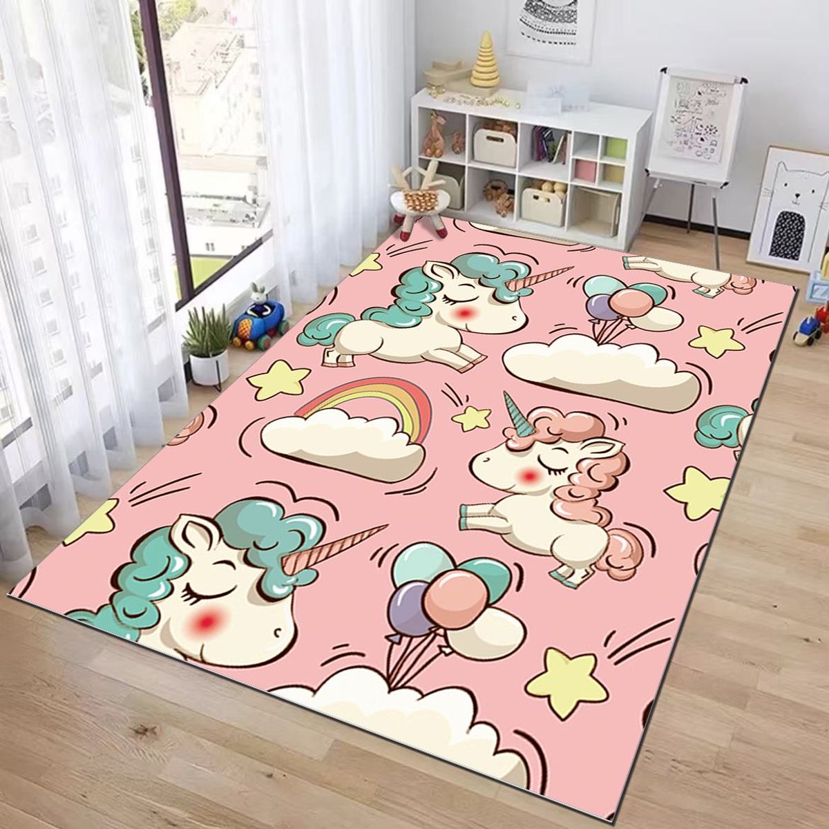 GENERICO - ALFOMBRA DE NIÑA CON DISEÑO ROSA UNICORNIOS 120X160 INFANTIL WYM