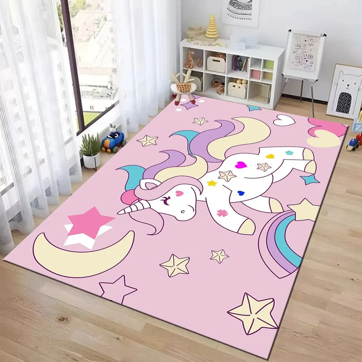 GENERICO - ALFOMBRA DE NIÑA CON DISEÑO ROSA UNICORNIOS 120X160 INFANTIL WYM