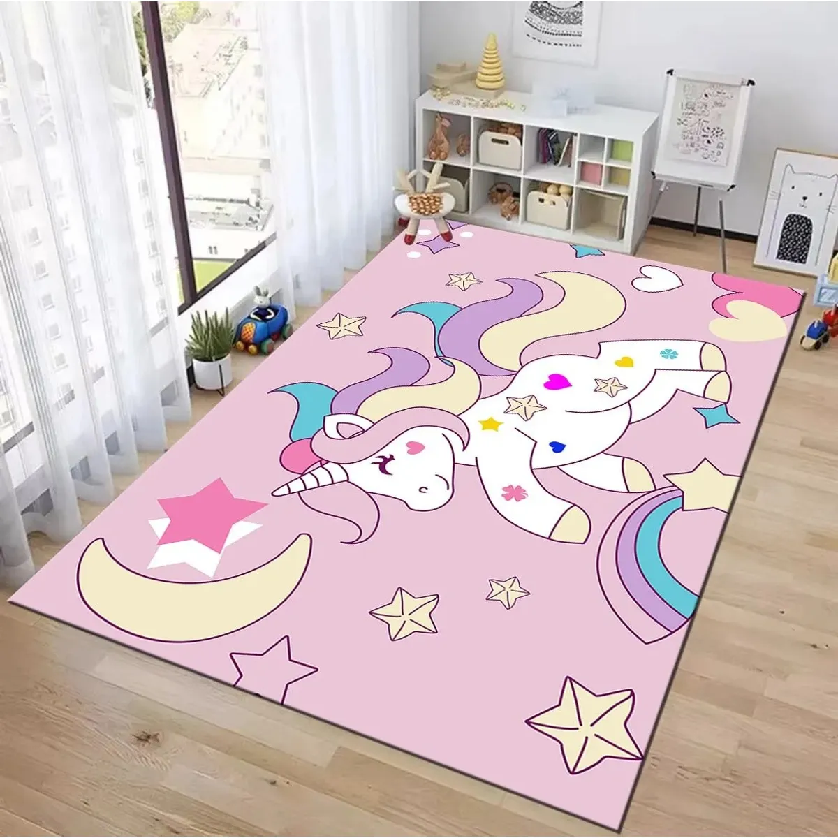 GENERICO - ALFOMBRA DE NIÑA CON DISEÑO ROSA UNICORNIOS 120X160 INFANTIL WYM