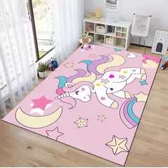 GENERICO - ALFOMBRA DE NIÑA CON DISEÑO ROSA UNICORNIOS 120X160 INFANTIL WYM