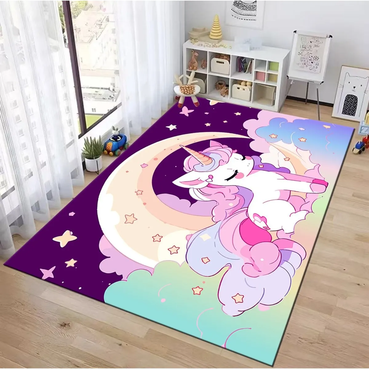 GENERICO - ALFOMBRA DE NIÑA CON DISEÑO TIERNO UNICORNIO VIOLETA 120X160 INFANTIL WYM