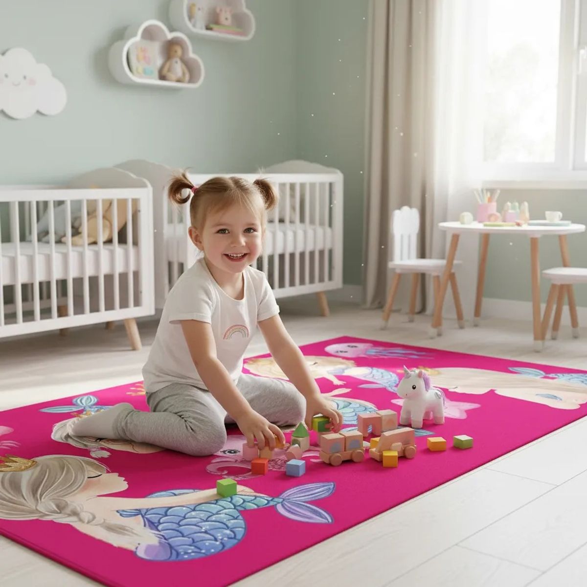 GENERICO - ALFOMBRA DE NIÑA CON DISEÑO SIRENA FUCSIA MERMAID 120X160 INFANTIL WYM