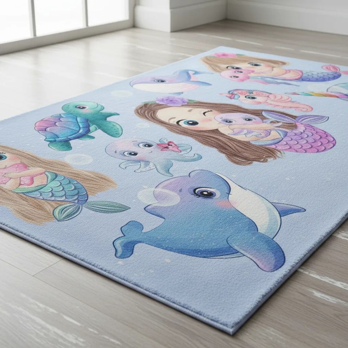 GENERICO - ALFOMBRA DE NIÑA CON DISEÑO SIRENA CELESTE MERMAID 120X160 INFANTIL WYM