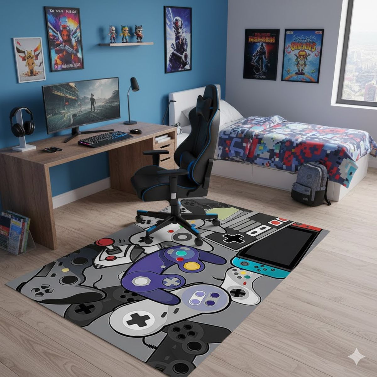 GENERICO - ALFOMBRA DE NIÑ0  GRIS DISEÑO GAMER DECORATIVO 120X180 INFANTIL WYM