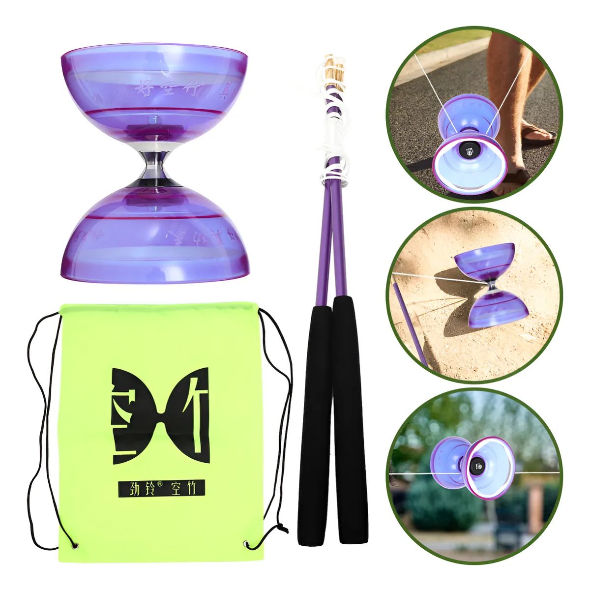 GENERICO - Diabolo Goma Azul Yoyo Chino Profesional Juguete Doble Eje Campamento Aventura Aire Libre