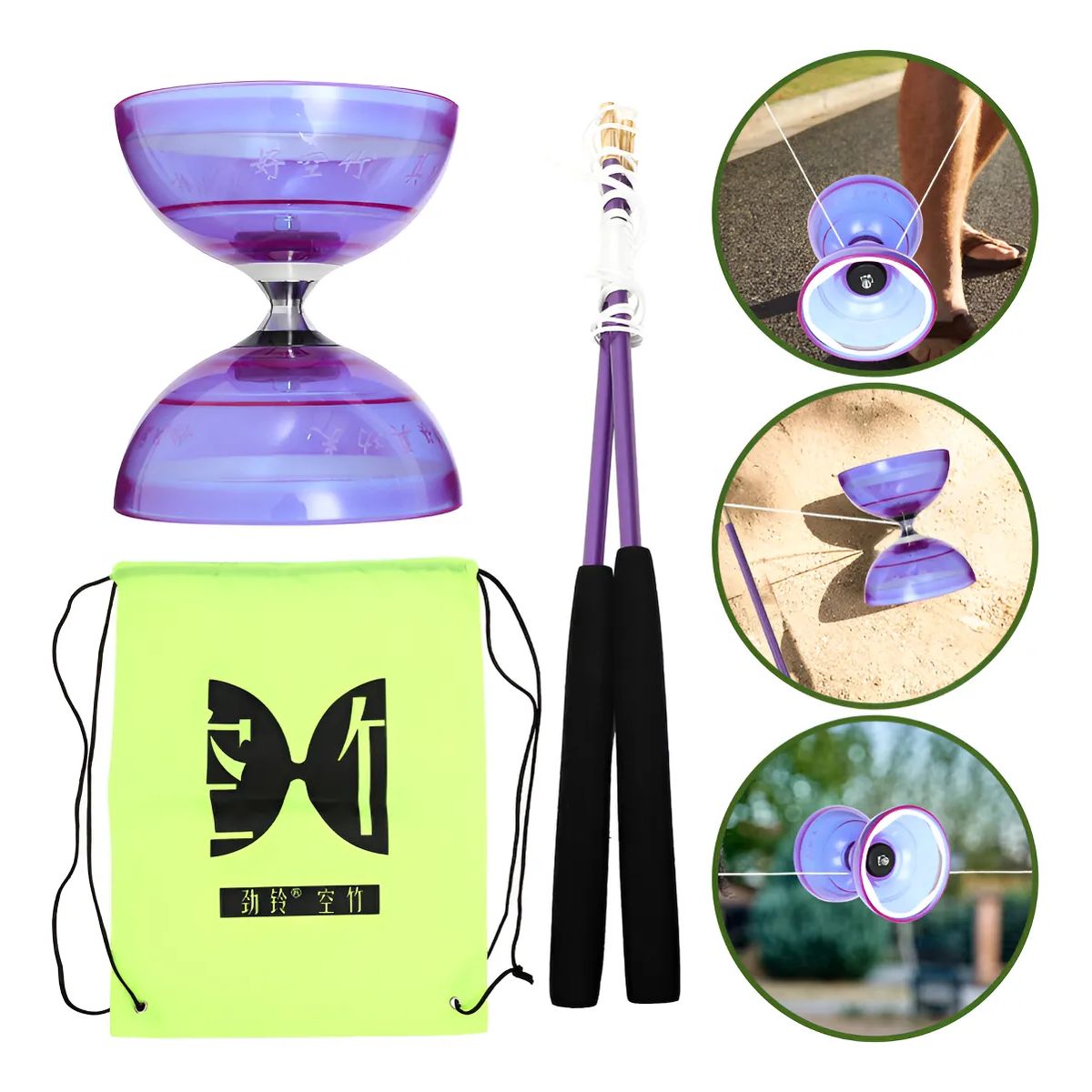 GENERICO - Diabolo Goma Azul Yoyo Chino Profesional Juguete Doble Eje Campamento Aventura Aire Libre