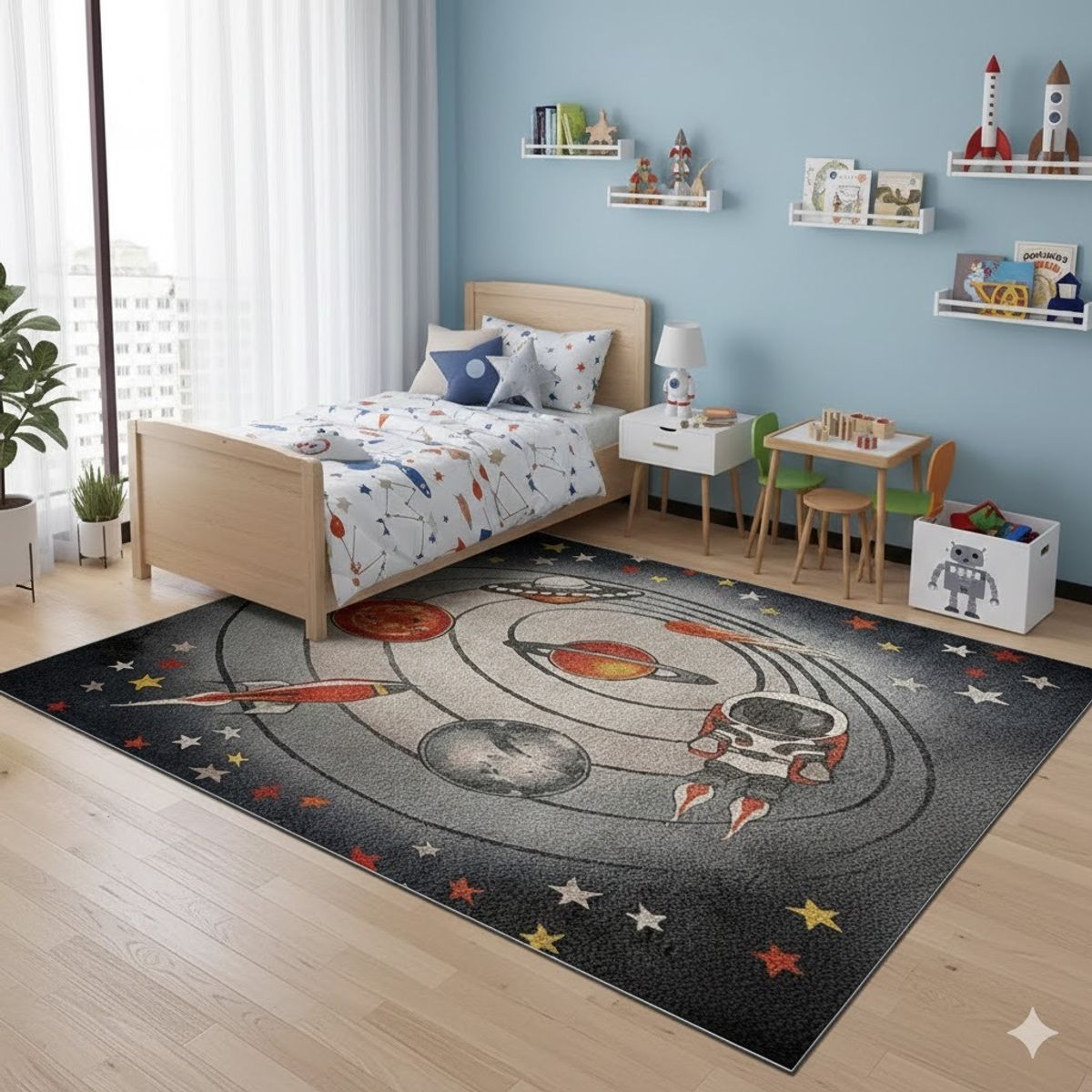 GENERICO - ALFOMBRA DE NIÑO DISEÑO GRIS ESPACIAL 120X180 WYM.