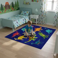 GENERICO - ALFOMBRA DE NIÑO DISEÑO AZUL DINOSAURIOS 120X180 WYM