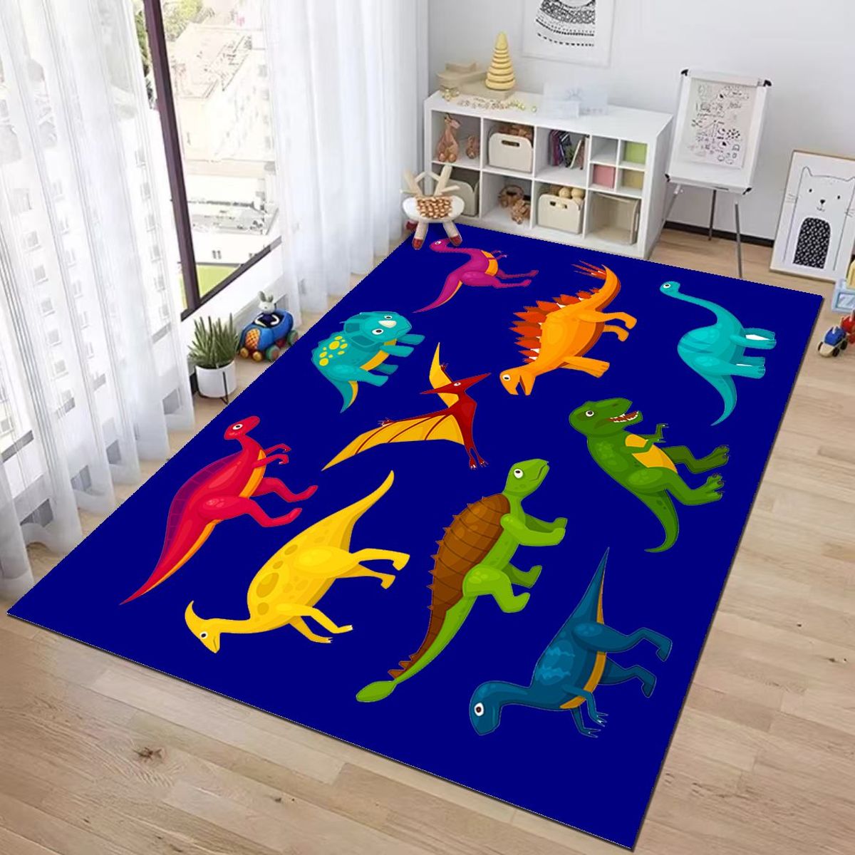 GENERICO - ALFOMBRA DE NIÑO DISEÑO AZUL DINOSAURIOS 120X180 WYM