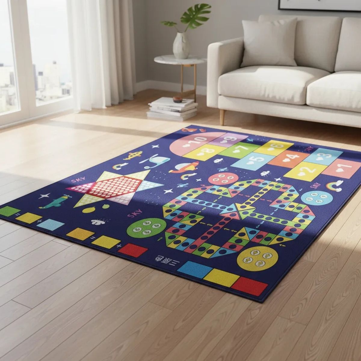 GENERICO - ALFOMBRA DE NIÑO DISEÑO AZUL MULTICOLOR DIVERTIDO 120X160 WYM