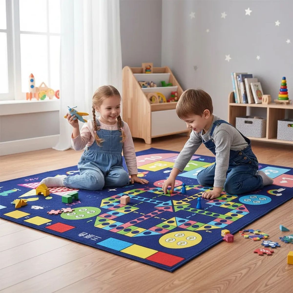 GENERICO - ALFOMBRA DE NIÑO DISEÑO AZUL MULTICOLOR DIVERTIDO 120X160 WYM
