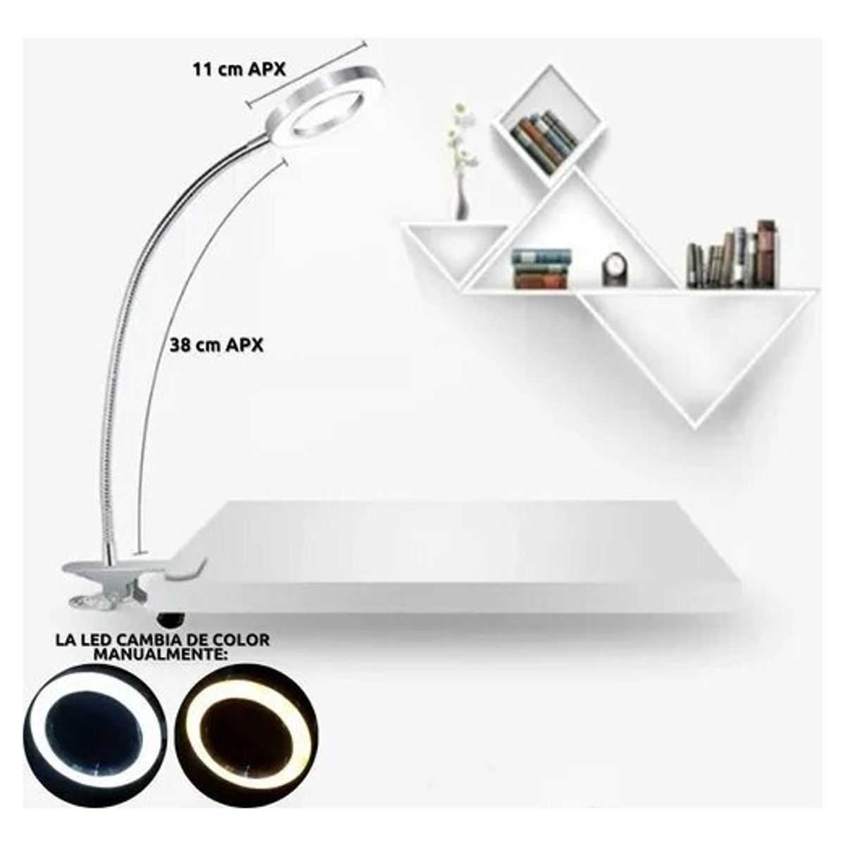 GENERICO - Lampara Led Cuello Flexible Gancho Para Mesa Blanco Plateado