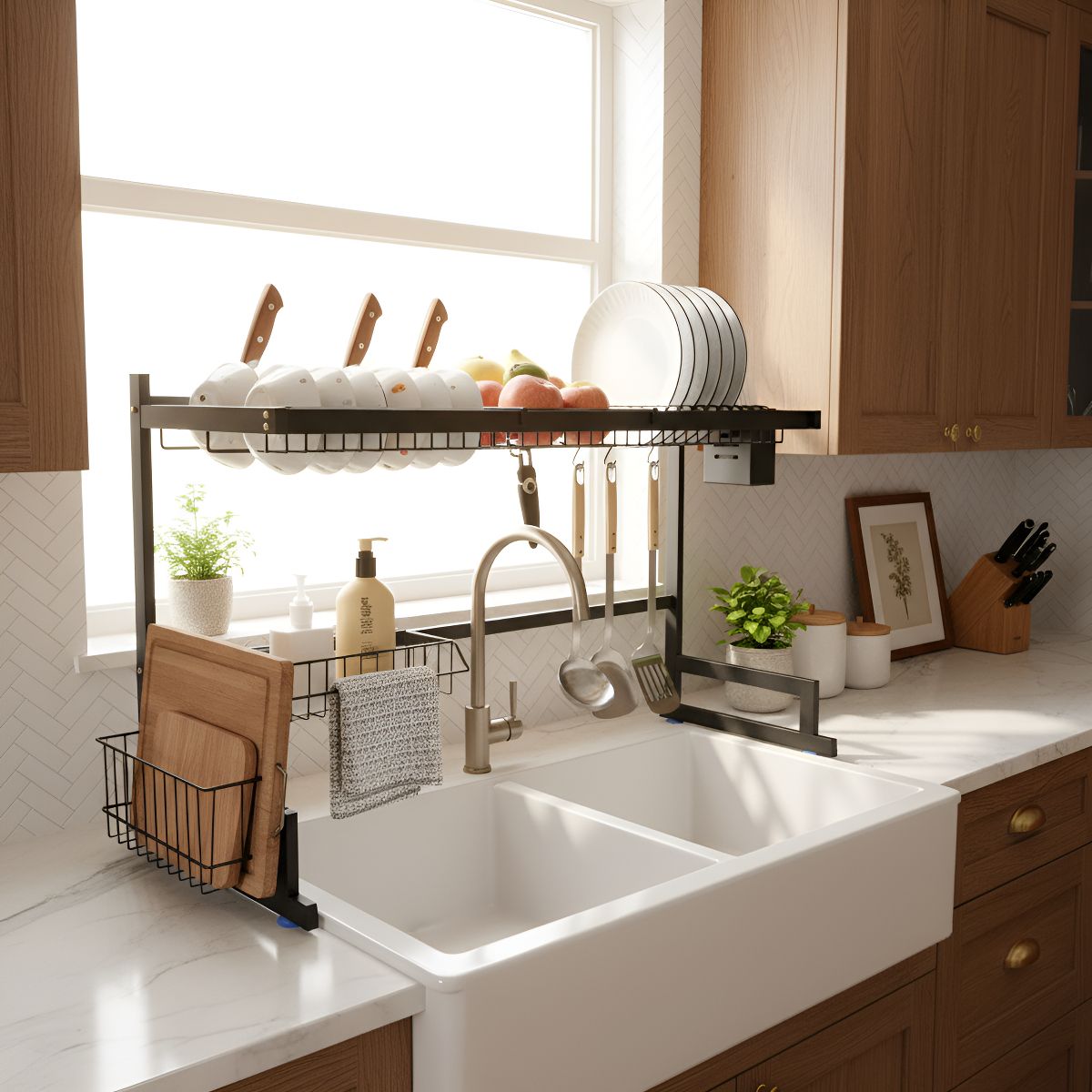 GENERICO - Escurridor De Platos Organizdor De Fregadero Rack De Cocina Negro