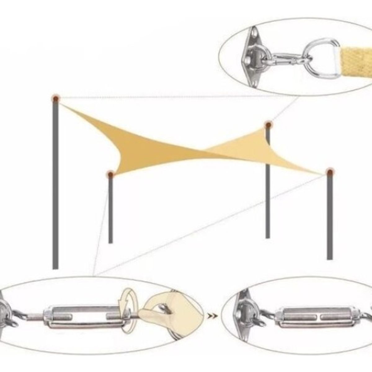 GENERICO - Kit Anclaje Herraje Toldo Vela 304 Acero Inoxidable Plateado Kit Anclaje