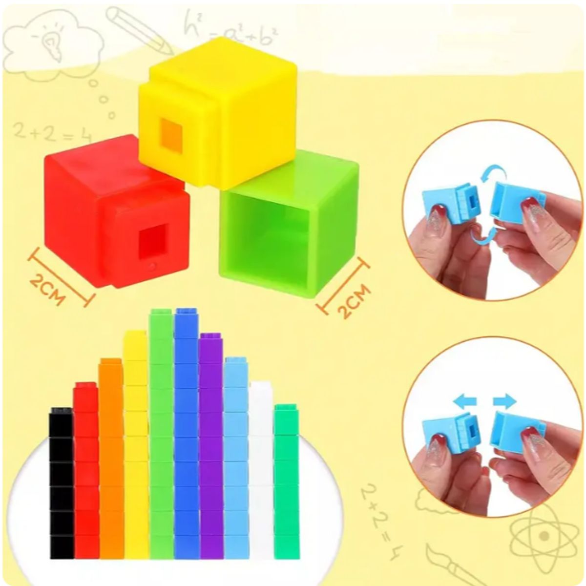 GENERICO - Cubos Matematicos Didacticos 100 Piezas 10 Colores Apilables