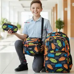 UTILISIMO - Mochila Bolso Escolar + Lonchera + Estuche 45Cm Niño Tela Oxford Skate