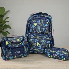 UTILISIMO - Mochila Bolso Escolar + Lonchera + Estuche 45Cm Niño Tela Oxford Blue Dinosaur