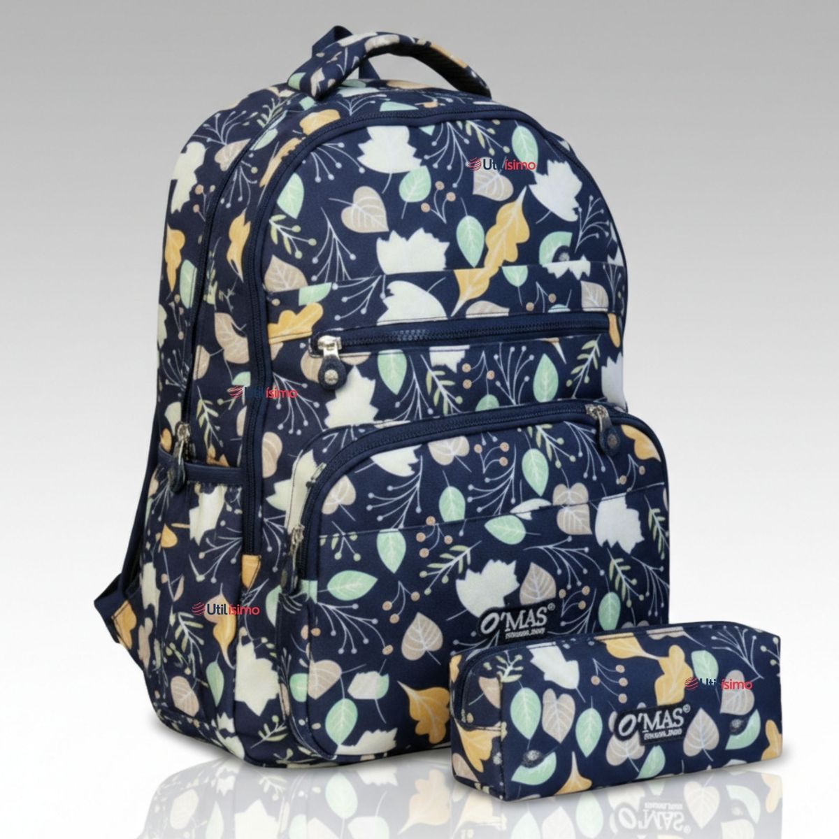 UTILISIMO - Mochila Escolar Con Estuche 46cm Poliéster Impermeable Niña Juvenil Flora Dark