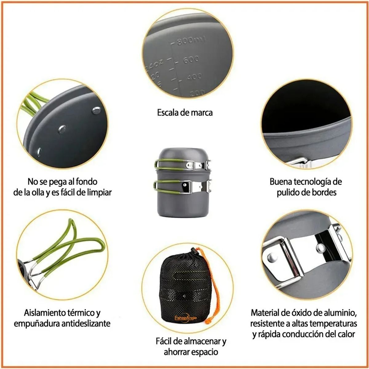 GENERICO - Set Ollas Kit Camping 5 Piezas Ultraligero