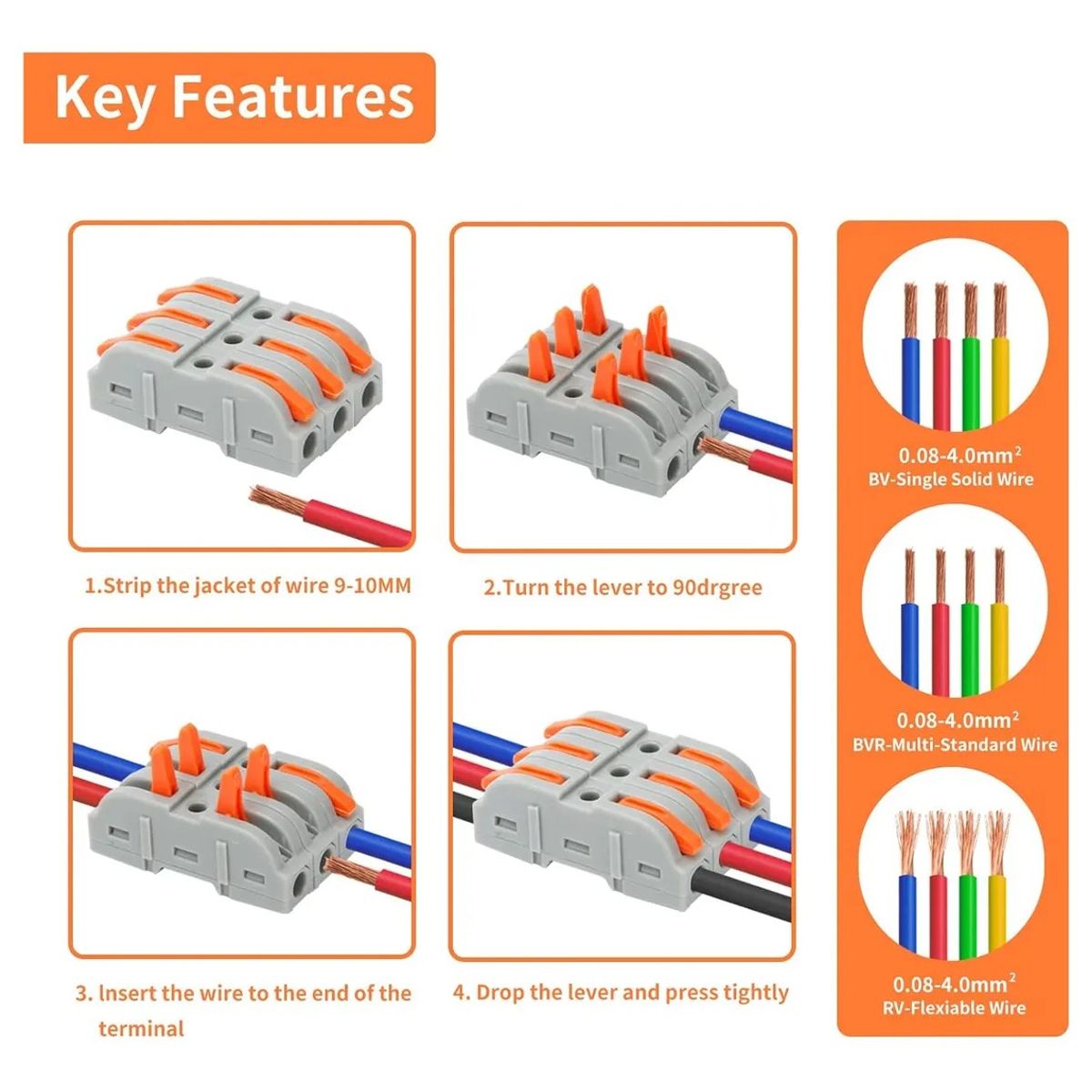 GENERICO - Set 100 Conectores De Cable Rapido Tipo Wago 1-1 Entrada Gris